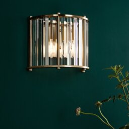 Dar Lighting Kiran 2 Light Glass Wall Light In Natural Brass Finish KIR0935