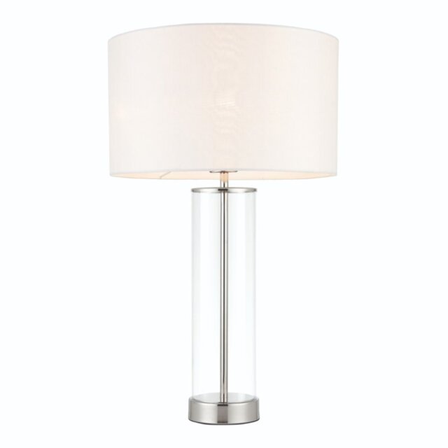 Endon 70600 Touch Table Lamp In Glass With White Faux Silk Shade
