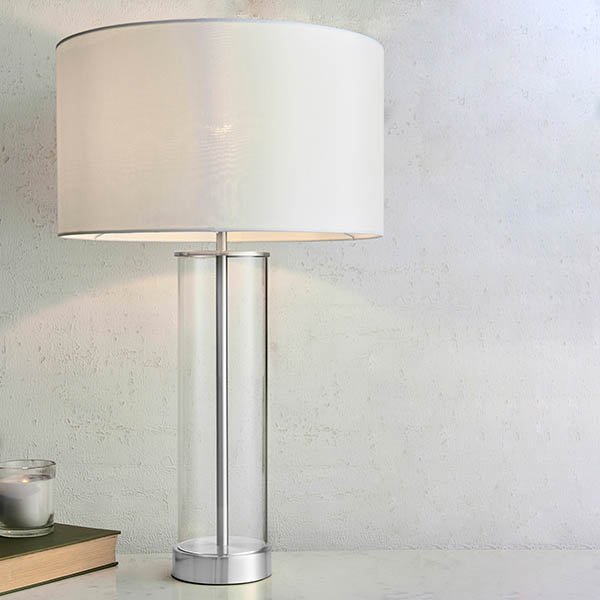 Endon 70600 Touch Table Lamp In Glass With White Faux Silk Shade