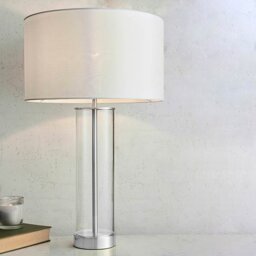 Endon 70600 Touch Table Lamp In Glass With White Faux Silk Shade