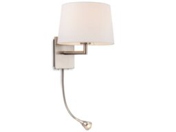 Firstlight 4936BS Grand Two Light Wall Light In Brushed Steel With Cream Shade And LED Reading Light