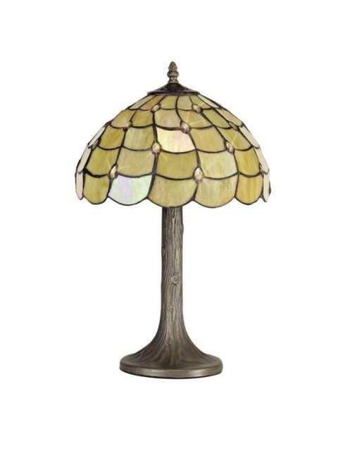 Origin Table Lamp With Tree Stand And Beige, Clear, Black And Gold Tiffany Shade - H: 480mm