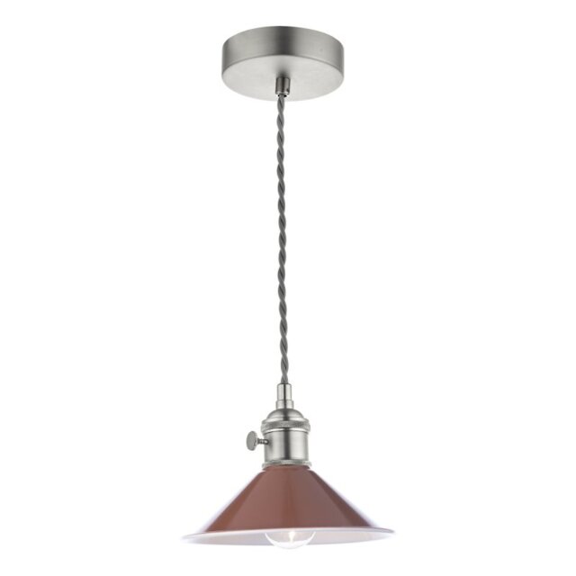Dar Lighting Hadano Single Ceiling Pendant Light In Antique Chrome With Umber Shade