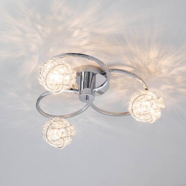 Endon 76285 Talia 3 Light Semi Flush In Chrome Plate And Clear Crystal Glass