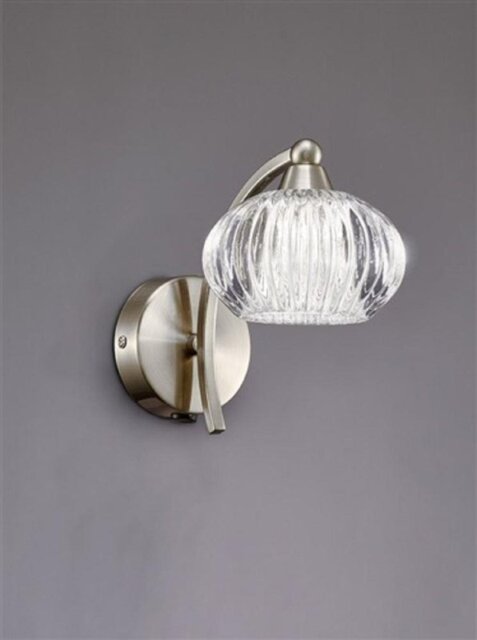 Franklite FL2335/1 Ripple 1 Light Wall Light In Satin Nickel With Clear Ribbed Glass Shade