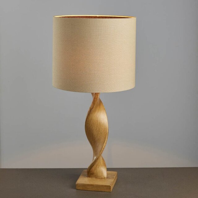 Endon 95455 Abia Table Lamp In Oak Effect With Natural Linen Shade
