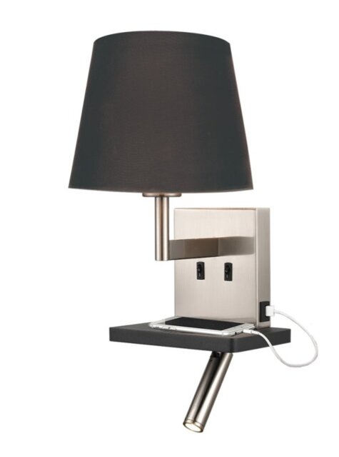 Franklite WB123/1175 Wall Light In Satin Nickel With Reading Light, Shelf and USB Port