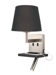 Franklite WB123/1175 Wall Light In Satin Nickel With Reading Light, Shelf and USB Port