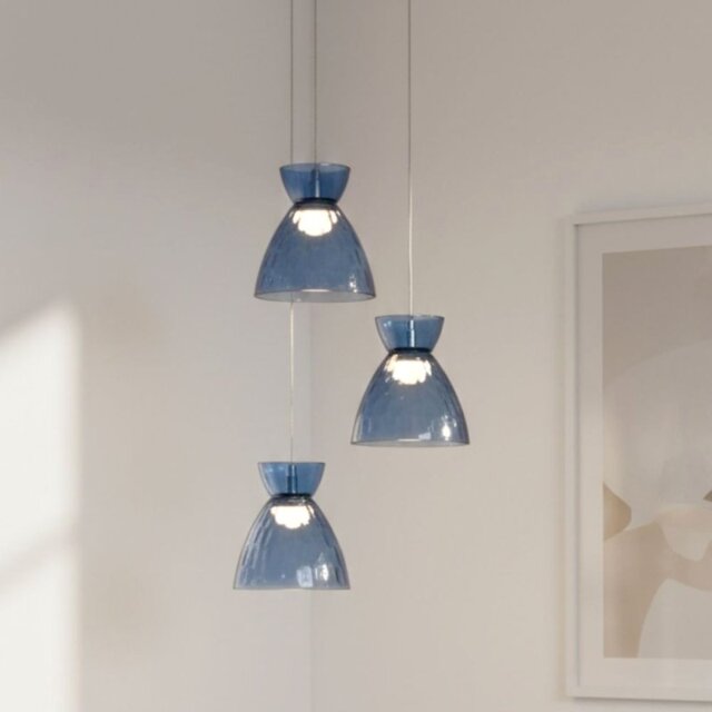 Firstlight 6842CHBL Royale LED 3 Light Cluster Ceiling Light In Chrome With Blue Dimpled Glass