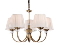 Firstlight 4863AB Langham 5 Light Multi-Arm Ceiling Light In Antique Brass With Pleated Cream Shades