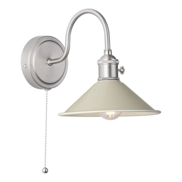 Dar Lighting Hadano Single Wall light In Antique Chrome With Taupe Shade