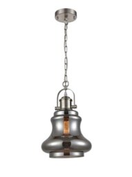 Franklite PCH200 Ceiling Bell Pendant In Satin Nickel And Smoked Glass