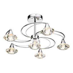 Dar LUT0650 Luther 6 Light Crystal Semi Flush Ceiling Light, Polished Chrome