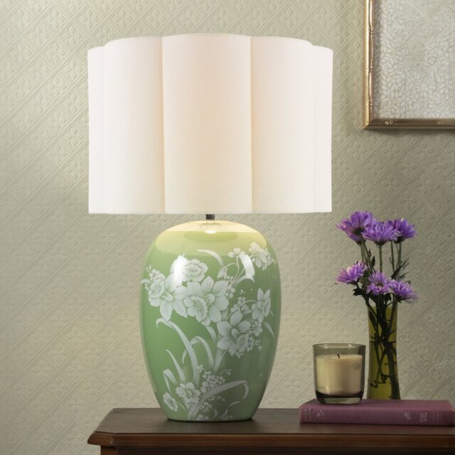 Laura Ashley Pashley Table Lamp In Green Ceramic And Polished Chrome Finish With Shade LA3756734-Q