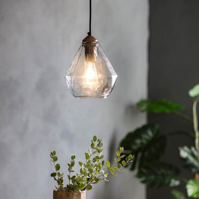 Endon 95462 Ebbe Ceiling Pendant Light In Antique Gold With Clear Glass Shade