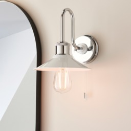 Chic Bathroom Wall Light In Chrome Finish With Gloss White Metal Shade IP44