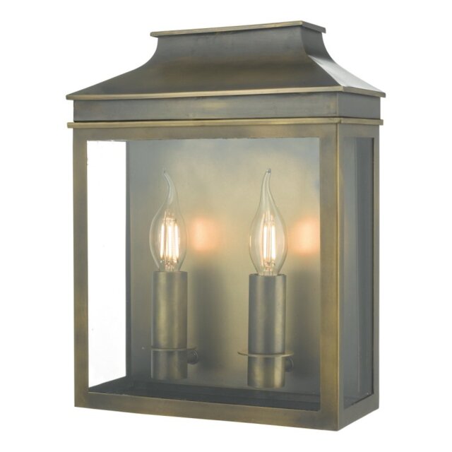 Dar VAP5045 Vapour Two Light Outdoor Wall Light In Brass With Clear Glass