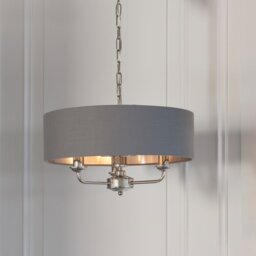 Endon Lighting 94377 Highclere 3 Light Ceiling Pendant In Nickel With Charcoal Linen Shade