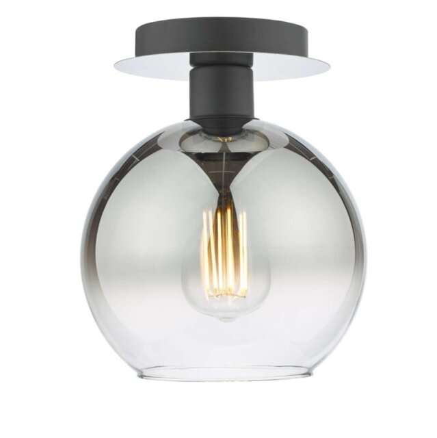 Dar Lighting Lycia Semi Flush Ceiling Light In Black Finish With Smoked Ombre Glass