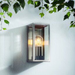 Endon 53803 Oxford Outdoor Box Lantern In Brushed Steel Finish With Glass Panels IP44