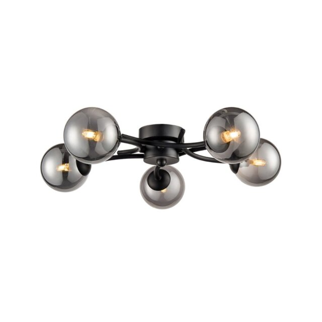 Luna 5 Light Semi Flush Ceiling Light In Black Finish With Smoked Glass F2438-5