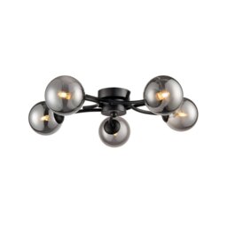 Franklite Luna 5 Light Semi Flush Ceiling Light In Black Finish With Smoked Glass FL2438-5