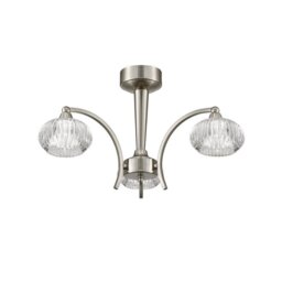 Franklite FL2335/3 Modern 3 Light Ceiling Light In Satin Nickel With Clear Ribbed Glass Shades