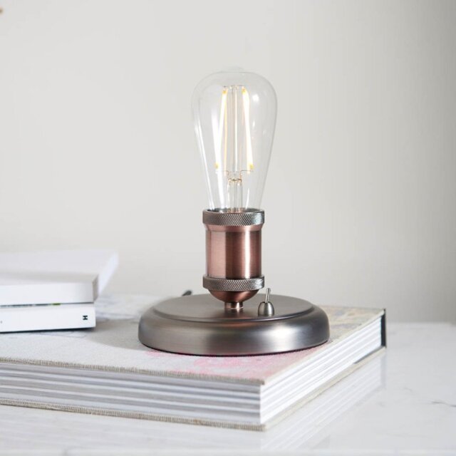 Endon 76355 Hal 1 Light Short Table Lamp In Aged Pewter And Copper Plate