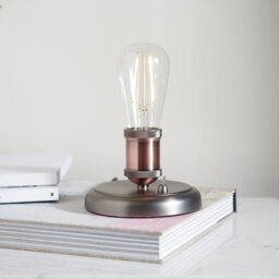 Endon 76355 Hal 1 Light Short Table Lamp In Aged Pewter And Copper Plate