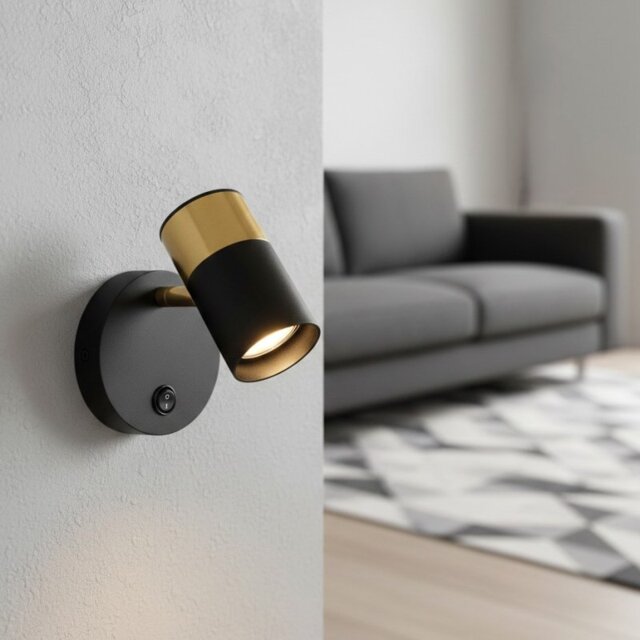 Firstlight 6875BK Roma Switched Wall Spotlight In Black And Brushed Brass Finish