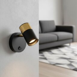 Firstlight 6875BK Roma Switched Wall Spotlight In Black And Brushed Brass Finish