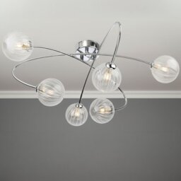 Firstlight 6926CH Atom 6 Light Flush Ceiling Light In Chrome With Clear Decorative Glass