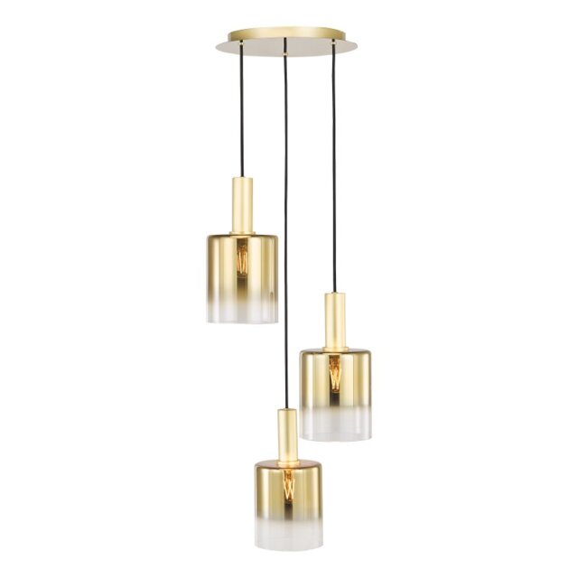Dar Lighting Savannah 3 Light Cluster Ceiling Pendant Light In Satin Gold With Ombre Glass