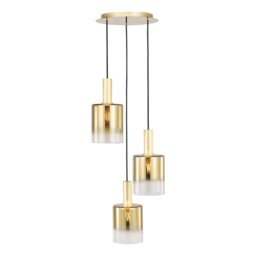 Dar Lighting Savannah 3 Light Cluster Ceiling Pendant Light In Satin Gold With Ombre Glass