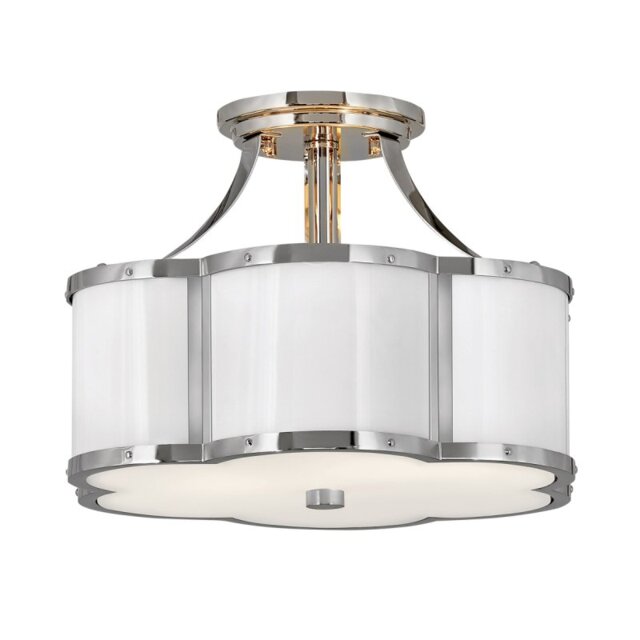 Quintiesse QN-CHANCE-SF-S-PN Chance Semi Flush Ceiling Light In Polished Nickel And White Finish