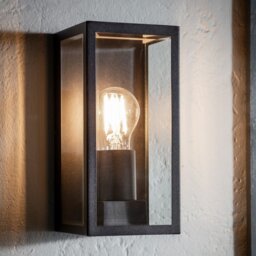 Endon 80600 Oxford Outdoor Box Lantern In Matt Black Finish With Glass Panels IP44