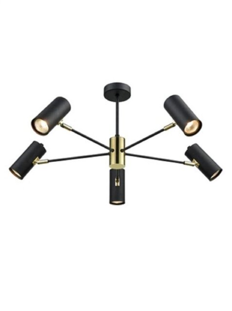 Franklite FL2402-5 5 Light Semi Flush Ceiling Light In Black And Gold