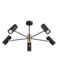 Franklite FL2402-5 5 Light Semi Flush Ceiling Light In Black And Gold