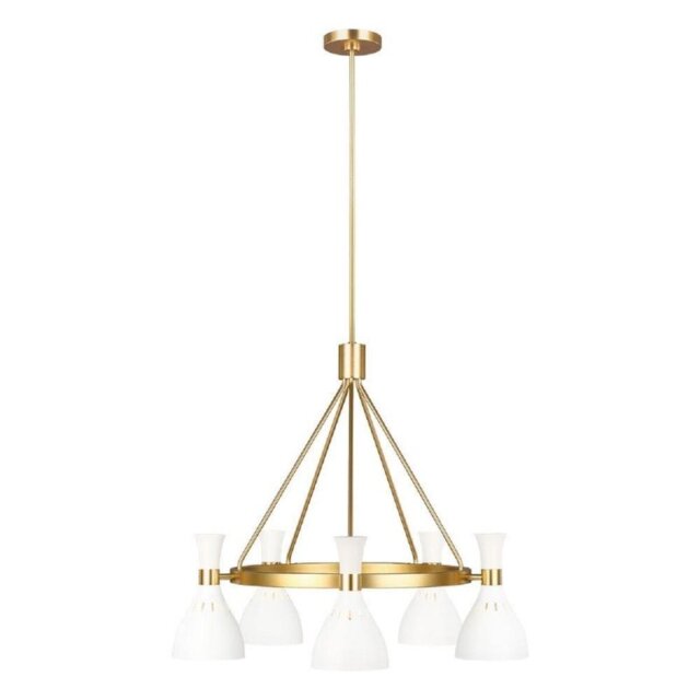 FE-JOAN5-MW Joan 5 Light Chandelier In Burnished Brass And Matte White