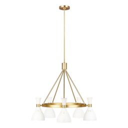 FE-JOAN5-MW Joan 5 Light Chandelier In Burnished Brass And Matte White