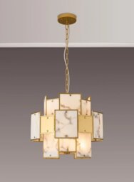 Swiss 45 cm Round Pendant Or Semi Flush With Metal And Faux Gold And Grey Alabaster Panels