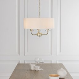 Endon 70560 Nixon 3 Light Ceiling Light In Brass With Crystal And Vintage White Faux Silk Shade