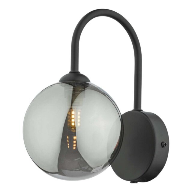 Dar Wisebuys EIS0722 Eissa 1 Light Wall Light In Matt Black Finish With Smoked Glass