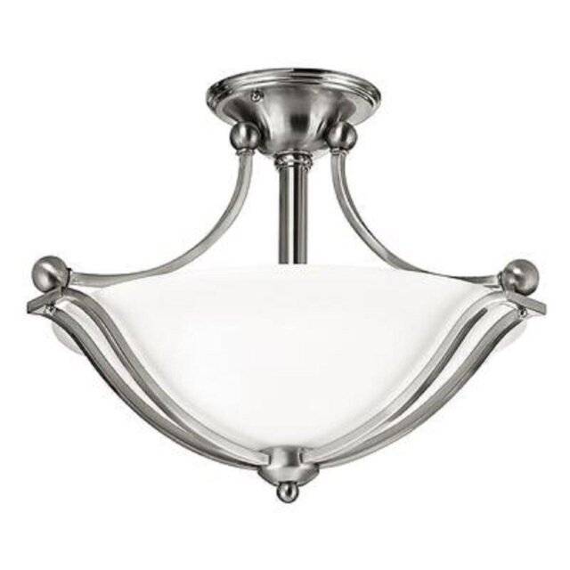 HK/BOLLA/SF 2 Light Brushed Nickel & Glass Semi Flush Light