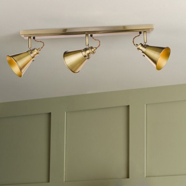 Laura Ashley LA3756158-Q Rufus 3 Light Ceiling Bar Spotlight In Antique Brass Finish