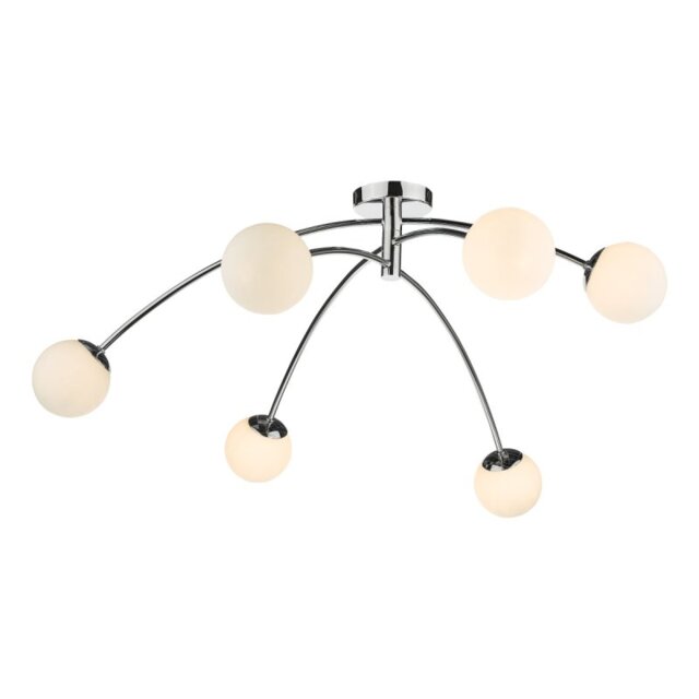 Dar Lighting Puglia 6 Light Semi Flush Ceiling Light In Polished Chrome Finish With Opal Glass
