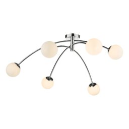 Dar Lighting Puglia 6 Light Semi Flush Ceiling Light In Polished Chrome Finish With Opal Glass