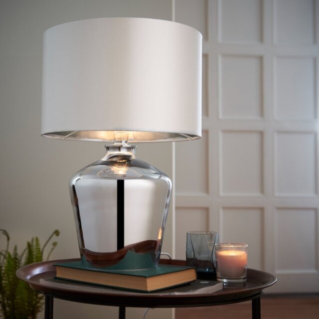 Endon 61198 Waldorf Chrome Glass Table Lamp with Ivory Silk Shade