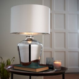 Endon 61198 Waldorf Chrome Glass Table Lamp with Ivory Silk Shade