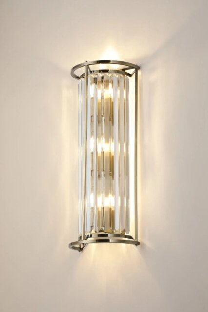 Crown 57 cm Tall Wall Light In Antique Brass Finish With Clear Crystal Glass